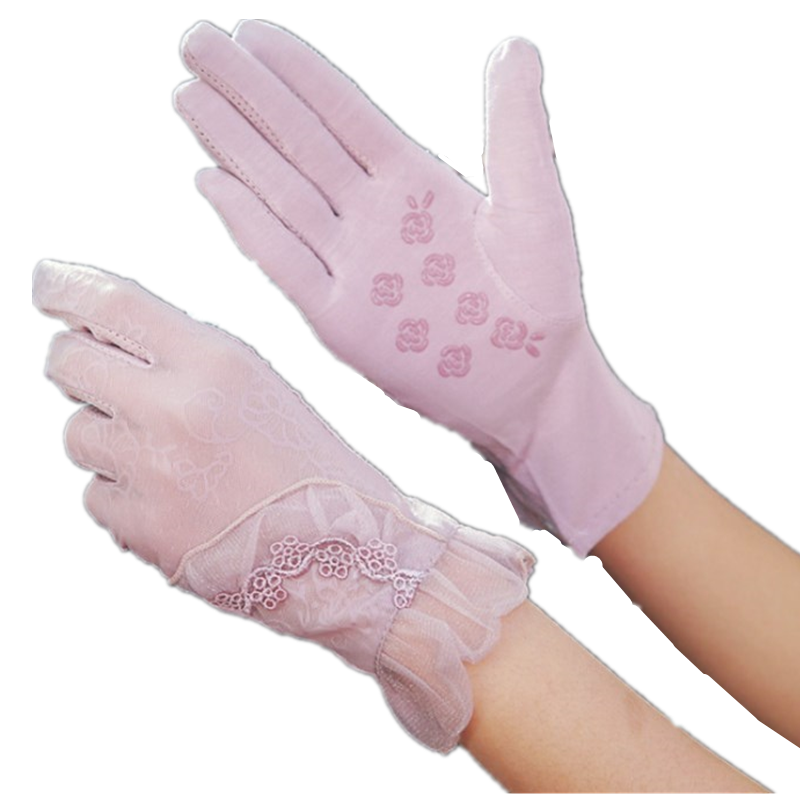 Lace gloves ice silk sunscreen female summer anti-UV thin section short touch screen non-slip driving long bride retro spring and autumn