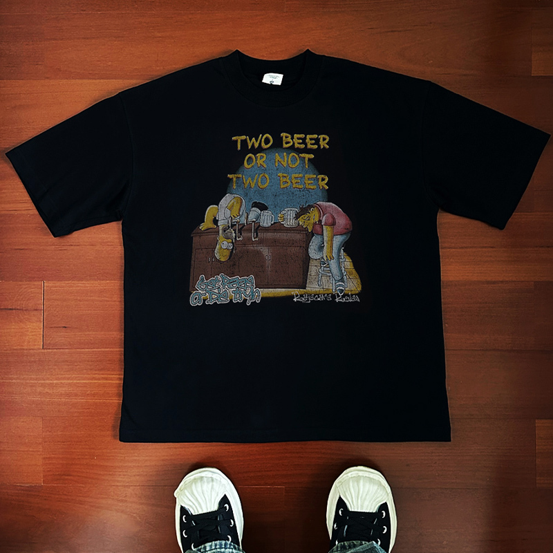 Ragecave Summer American-Style Spoof Cartoon Vintage Print Heavyweight National Trend Pure Cotton T-Shirt Unisex Short-Sleeve Tee
