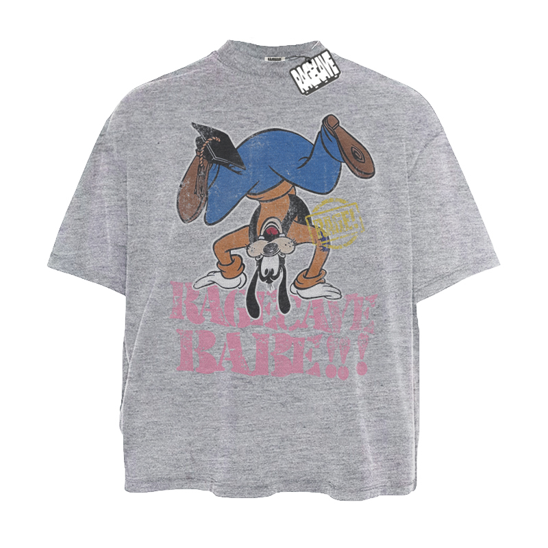 Ragecave Goofy Dog American Cartoon Vintage Print National Trend Couple Pure Cotton Loose Short-Sleeved T-Shirt for Men and Women