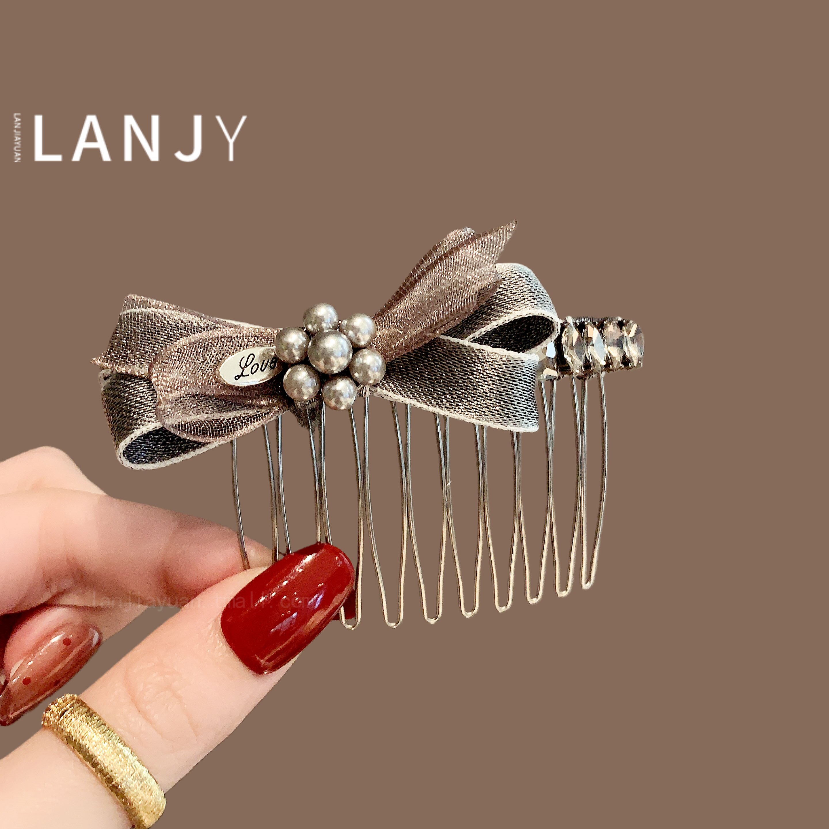 Korean style new bow pearl hair comb, forest sweet style, inverted comb, bun hair clip to fix hair accessory