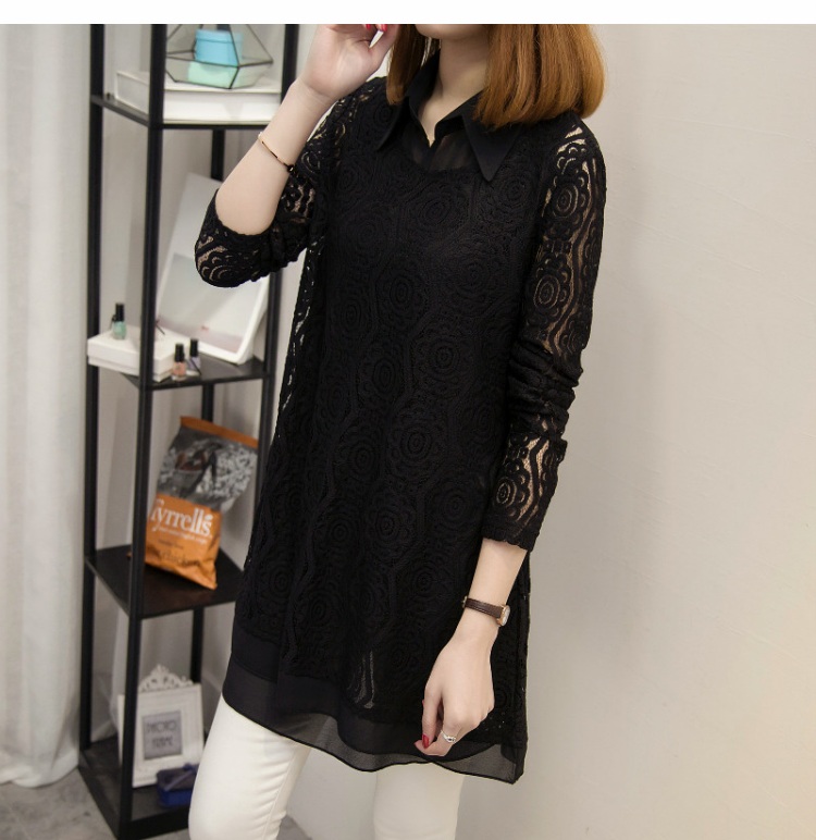 Đầm ren nữ tay dài 2018 xuân mới dành cho nữ size lớn áo voan dài áo hai dây áo sơ mi caro nữ form rộng