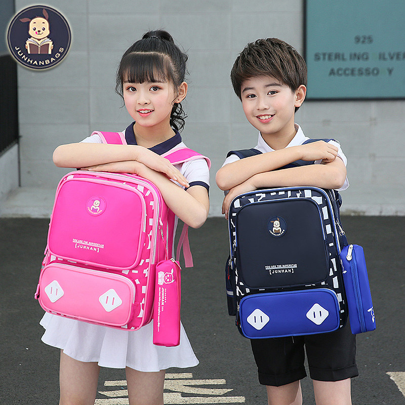 Junhan schoolbag primary school children 123 to 6th grade boys and girls 3-12 years old backpack light ridge guard