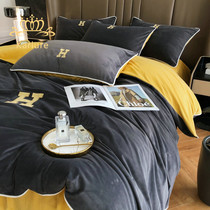 KARLURE Thickened Double-sided Baby Suede Coral Suede Four Pieces Winter Warm Quilt Cover Flannel Linen