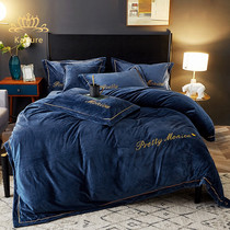 KARLUR beds 4 pieces of winter pure color thickened double-sided coral suede warm flange suede bed linen supplies