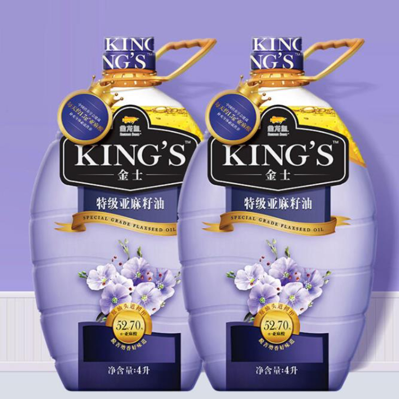 金龙鱼KING'S特级压榨亚麻籽油4L*2家用食用油胡麻油官方旗舰店