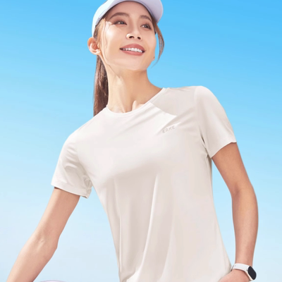 鸿星尔克短袖t恤女2025夏季新款女士羽毛球瑜伽运动防晒冰丝上衣