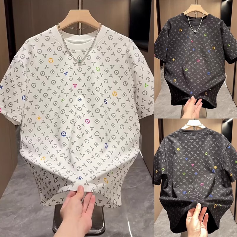 Lv Smjgxb Trendy Round-Neck All-Over Print Vintage Short-Sleeve T-Shirt for Men 2026 Summer New Casual Versatile Stylish