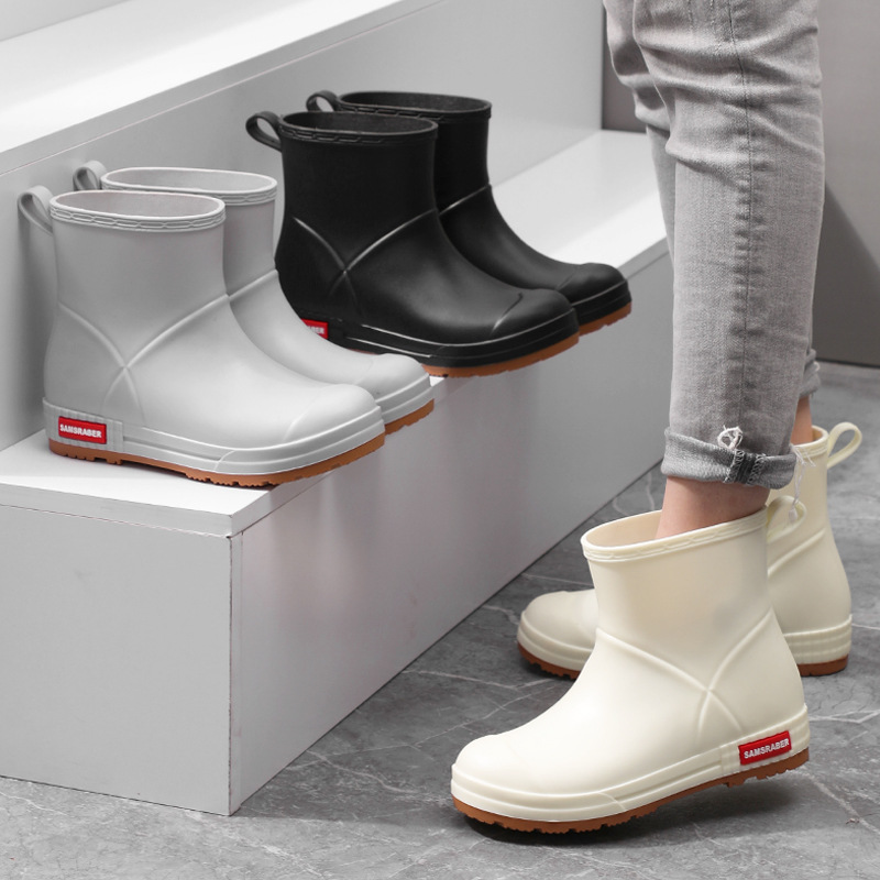Rain boots men and women couples waterproof non-slip warm rain boots mid-tube outer wear rubber boots women's water shoes trend work shoes
