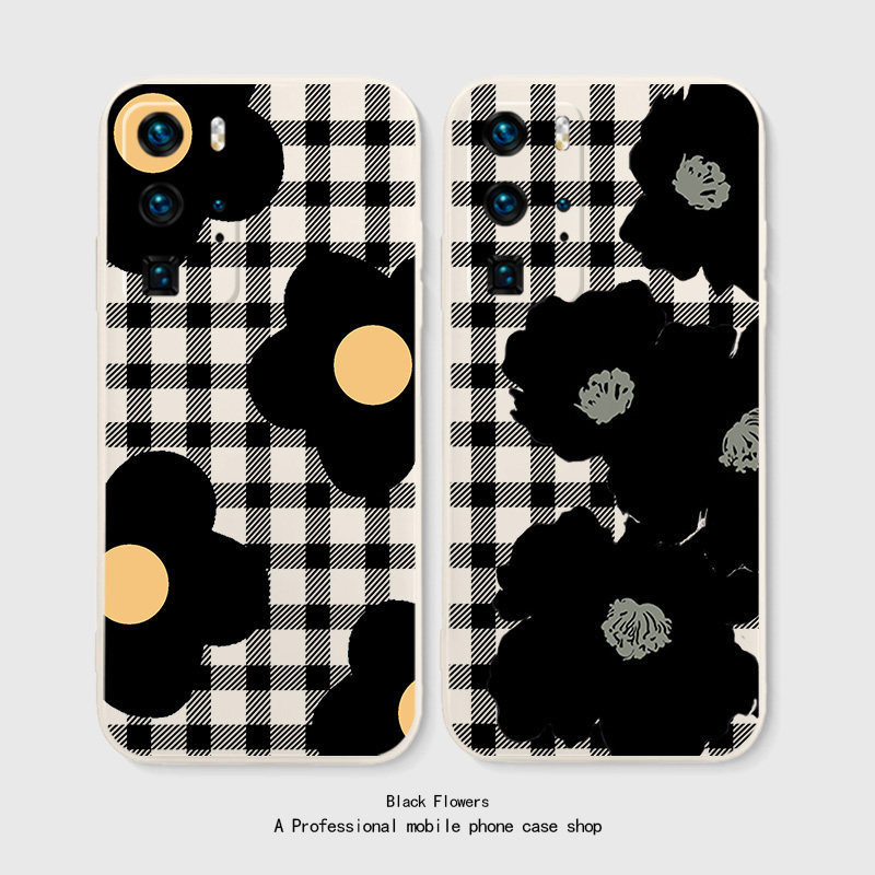 Retro black flower Huawei mate40pro mobile phone protection shell method mate30 new female p50 small crowd p40 plaid p30 high-grade sense p20 creative nova7 silicon