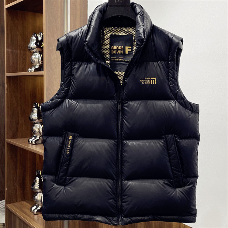 High-End Black Gold down Vest for Men, New Winter 2025 Style, Stylish Thickened Vest, Casual Stand-Up Collar, Outerwear, Warm Jacket, Trendy