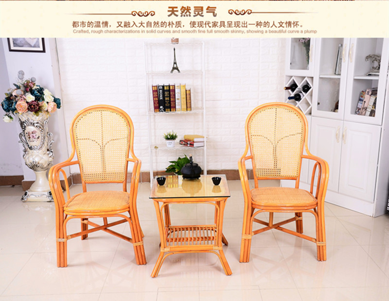 Ghế mây thật cao lưng ghế ba mảnh phòng ăn ghế ăn năm mảnh đồ gỗ ngoài trời handmade ghế ăn mây bàn cà phê - Bàn ghế ngoài trời / sân bàn ghế cafe ngoài trời