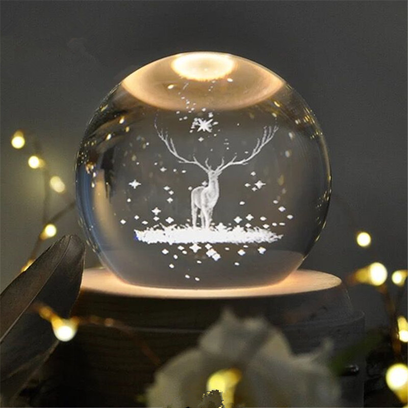 Birthday gift New Year Valentine's Day luminous Elk crystal ball rotating music box Wooden send boyfriend and girlfriend creative
