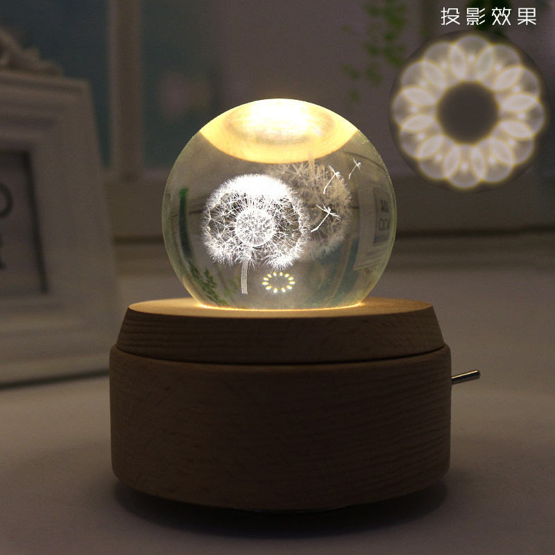 Dandelion crystal ball ornament luminous wooden music box Music box Male and female Teacher's Day Birthday gift Female teacher