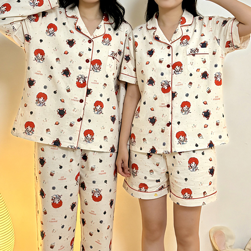Mars Little Artist Women's Pajamas Summer 100% Pure Cotton Double Layer Gauze Thin Homewear Fire Sister's Wine-Scented Love Interest