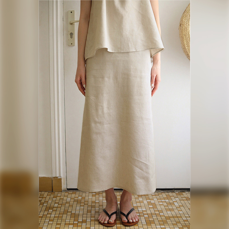 Linen Slit Skirt, Japanese Style Mid-Length Linen Straight Skirt, Loose and Slimming A-Line Skirt for Summer Linen Slit Skirt, Japanese Style Mid-Length Linen Straight Skirt, Loose and Slimming A-Line Skirt for Summer