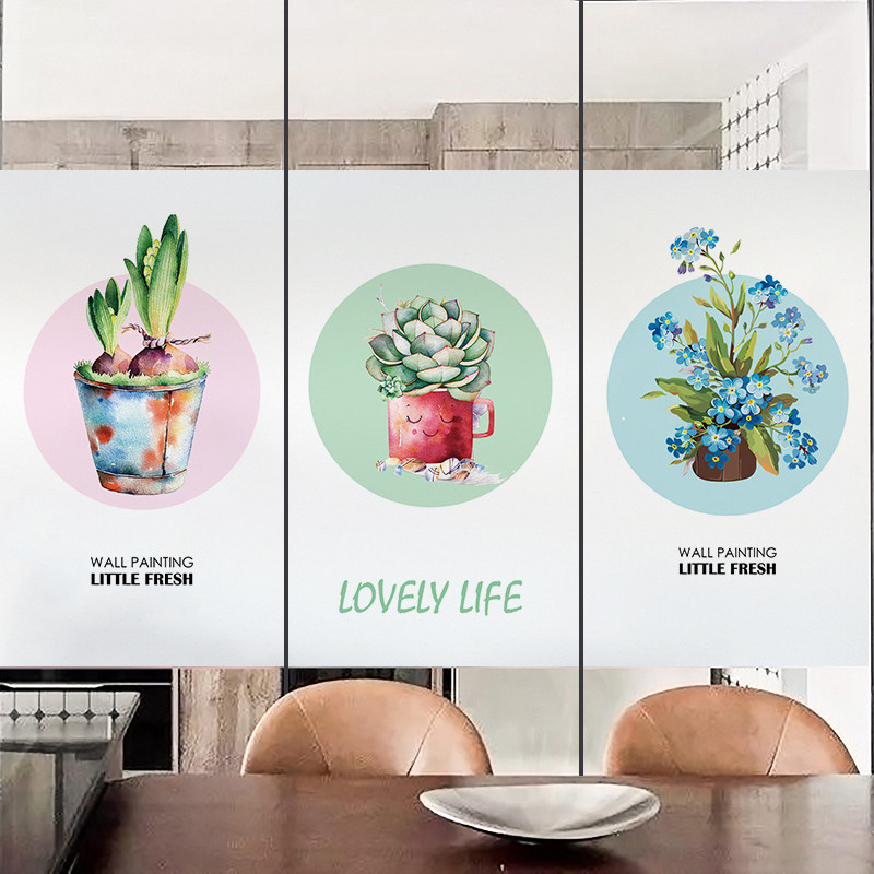 Decorative personality creative sliding door sunshade glass sticker powder room window anti-peep transparent opaque electrostatic film