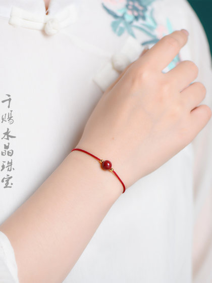 原矿朱砂手链女生潮编织超细红绳脚链本命年转运护身符红手绳饰品