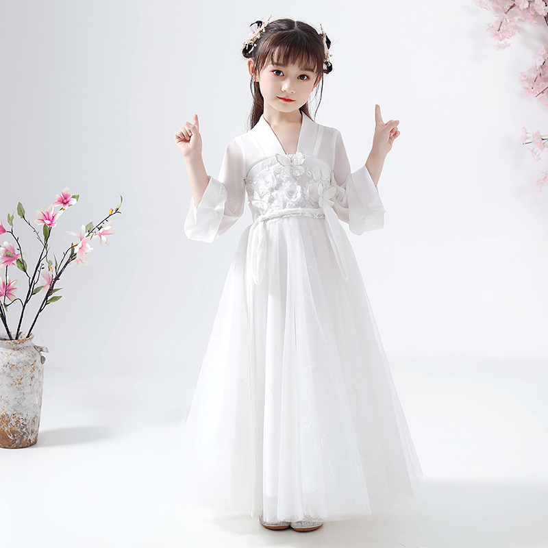 Little Girl Ancient Skirt Super Fairy Children's White Hanfu Dress Dress Chinese Style Children's Tang Dress Ancient Summer Dress