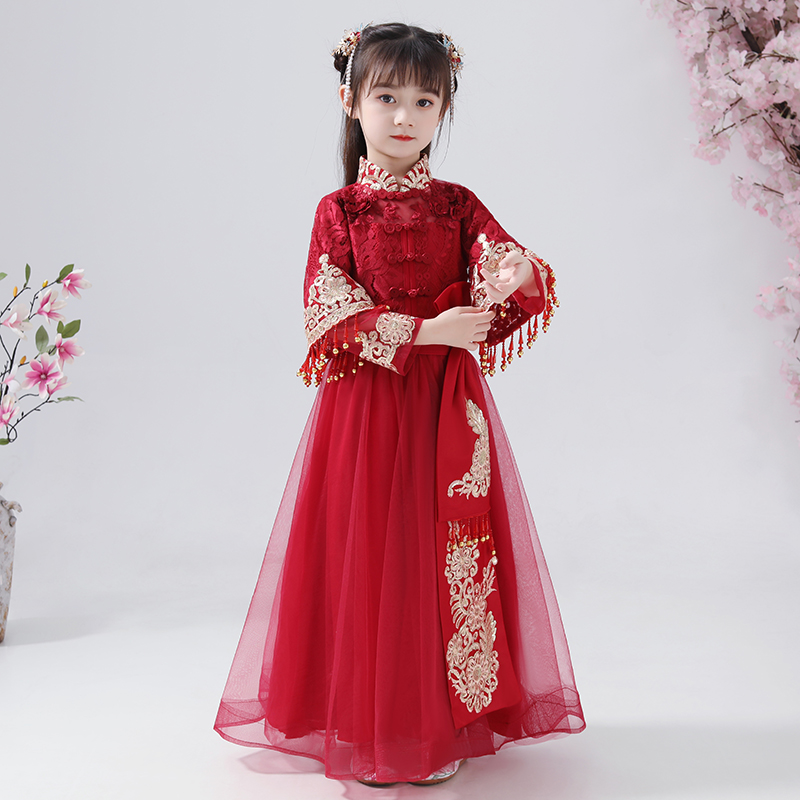 Girls Chinese New Year Han clothing children Tang dress little girl antique New Year clothes baby New Year's clothing autumn and winter clothes