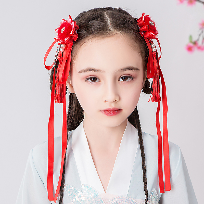 Children's ancient tassel step shake little girl's hanfu accessories head flower clip girl's Chinese style headdress hair clip hair ornament