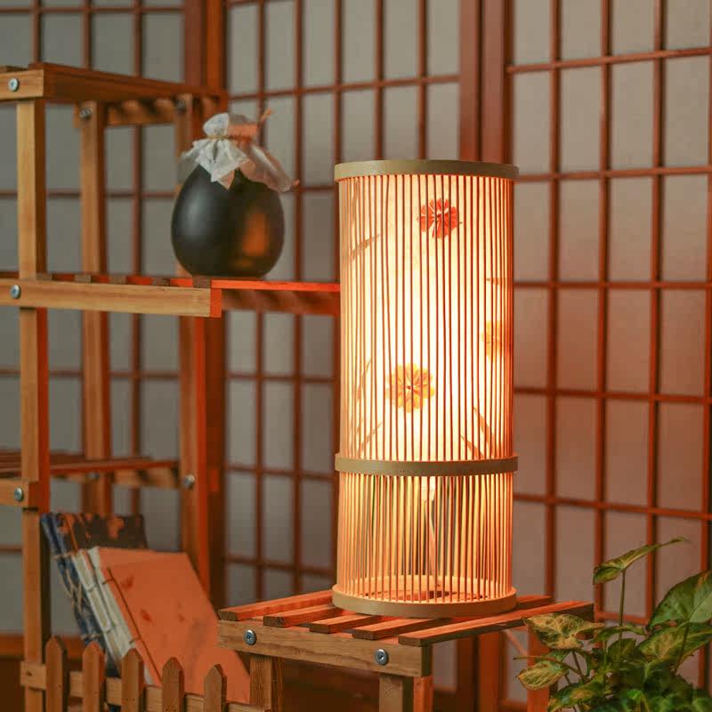 Vegetarian Sketch Artisan) III Round lamp Bedroom bedside table lamp Zen Serie Bamboo Flowers Grass Paper Non-Artisanal Gift