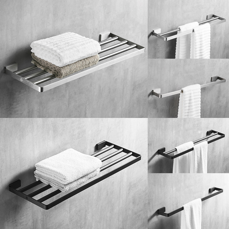 Wu Yue Ren Ren 304 stainless steel brushed towel rack Powder room bathroom black bath towel rack Towel bar shelf