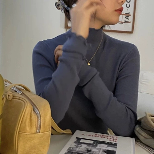 Демисезонный свитер, трикотажная приталенная базовая приятная телу футболка, 2021 года, высокий воротник