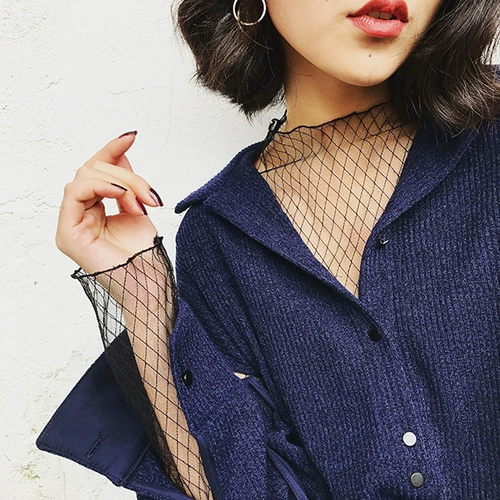 Женская полуводолазка с принтом и длинными рукавами, прозрачный сетчатый низ, черная кружевная накидка. Один размер подходит всем Женская полуводолазка с принтом, другие 100% материалы