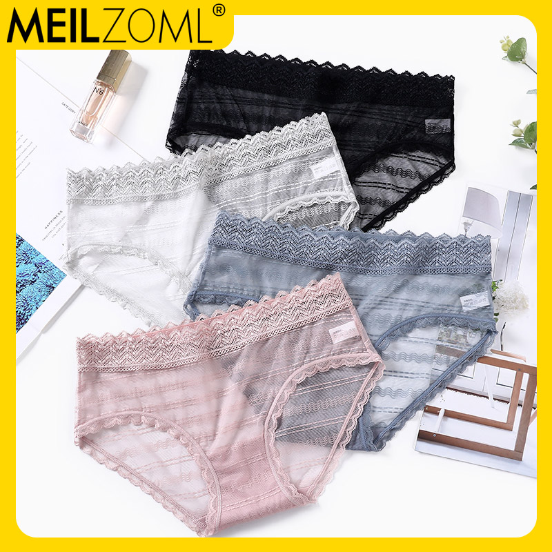 4 ultra-thin lace panties Women's spring and summer sexy incognito refreshing cotton crotch ice silk hot transparent briefs