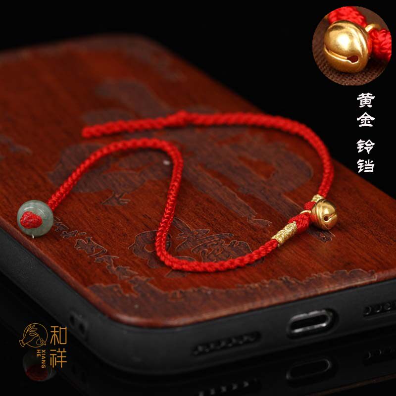 Huiming Handicraft Square 999 pure gold bell red rope anklet gold hand-woven anklet men and women's birth year ancient style