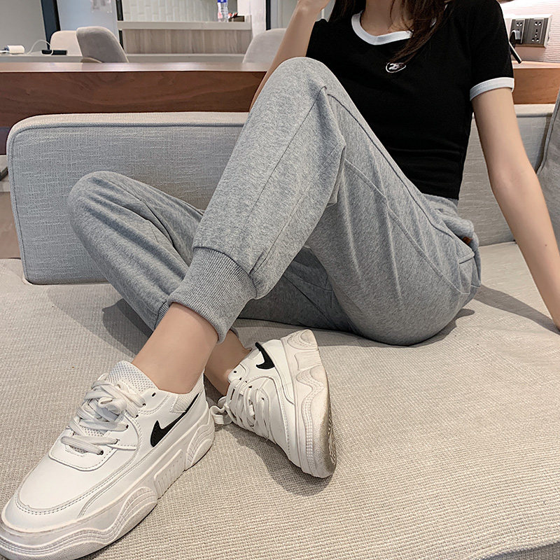 Gray Sports Pants Women 2023 Spring New Less Less Small Leisure Guardians in Tide Skin Bowler Female