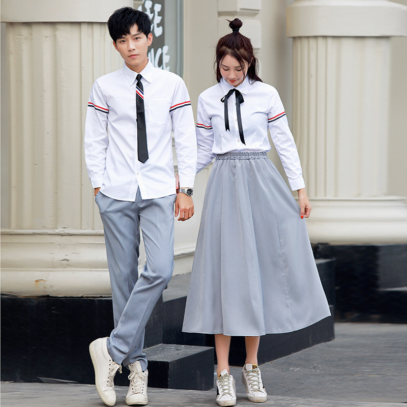 Red Bar White Shirt Banfu Summer Suit Student dress school uniform with first high three graduation chords for a long dress