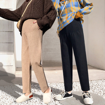 Pregnant women carrot pants autumn and winter wear loose grandma pants tide casual Haren pants high waist knitted straight pants