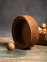 Hand-made wood Myanmar teak hammered whole wood deep plate Japanese-style creative storage dried fruit box with lid Tea plate Solid wood jar