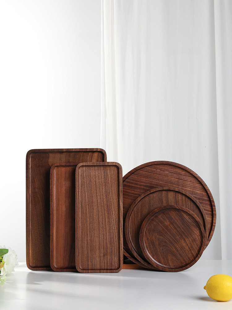 Black Walnuts Solid Wood Tea Tray Living Room Home Woody Tray Rectangular Day Style Brief Retro Fruit Pan Custom Logo