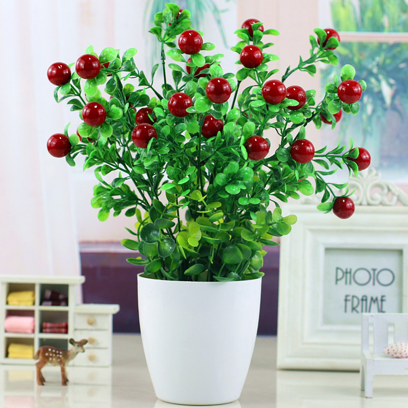 Artificial Flower Fortune Fruit Potted Plant Fake Flower Decorative Bonsai Plastic Flower Prosperity Fruit Green Plant Small Ornament for Living Room Display