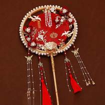Red bridal fan wedding Xiuhe clothing fan double-sided finished product handmade diy material package ancient style heavy industry wedding fan