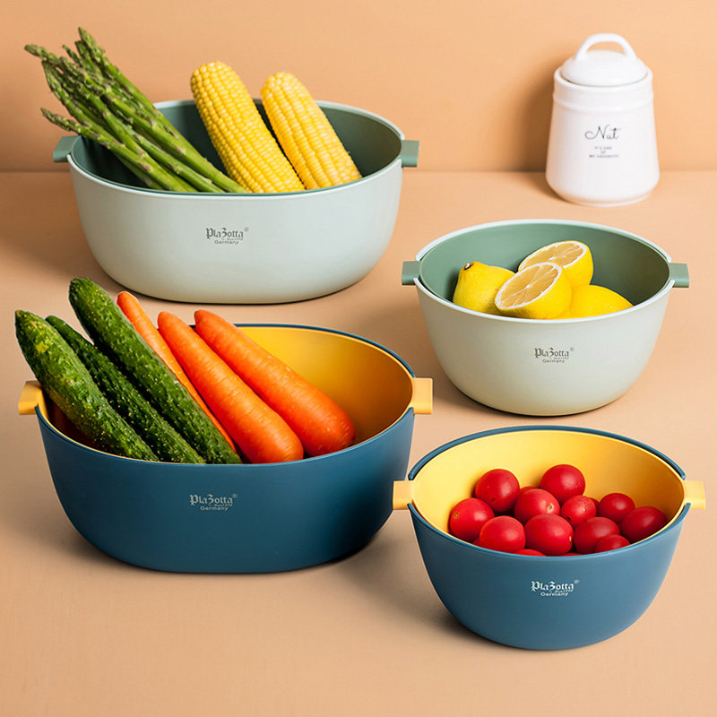 Fruit Pan Living Room Nordic Wind Plastic Double Layer Washing Basin Home Kitchen Big Name Creative Washing Vegetable Basket Drain Basket