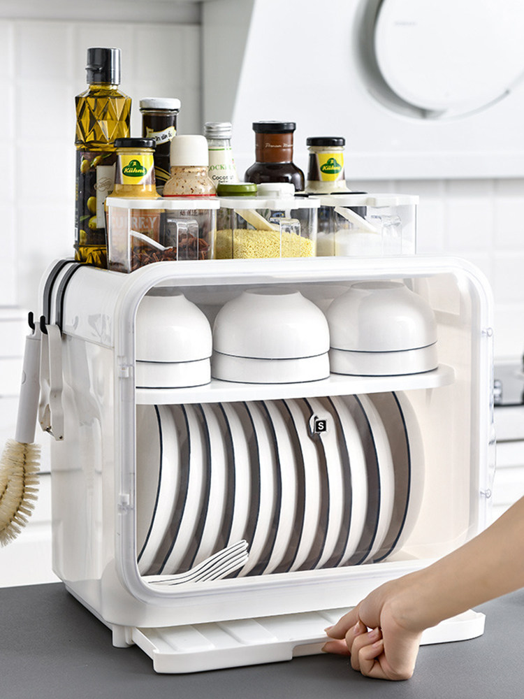 Kitchen bowl rack countertop household bowl cabinet drain rack Plastic chopsticks storage box Tableware storage box with lid
