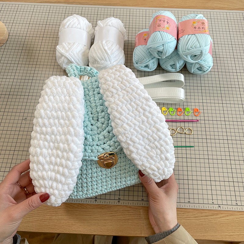 Finished Product Purely Handmade, Summer Bag 2026, Cute Little Rabbit Bag, Crocheted and Knitted Dopamine Yarn Bag