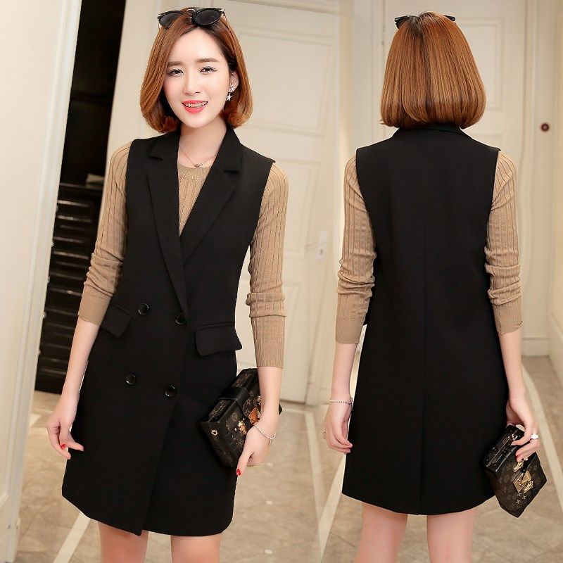 Black suit vessel woman middle - long edition of Han edition of large size 2022 new red tide shoulder jacket