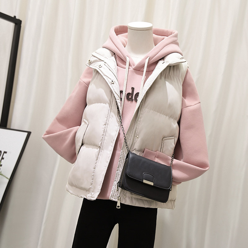Down cotton waistcoat for female short section 2021 autumn winter new Korean version student Mclip outside wearing cotton padded jacket Waistcoat Shoulder Jacket