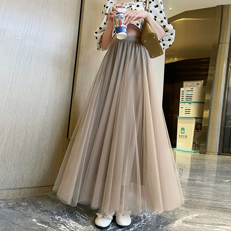 Mesh Skirt for Women, Spring, Summer, Autumn 2026 New Pleated Skirt, High-Waisted, Drapey Gauze Skirt, Plus-Size, Tummy-Concealing, Slimming Long Skirt