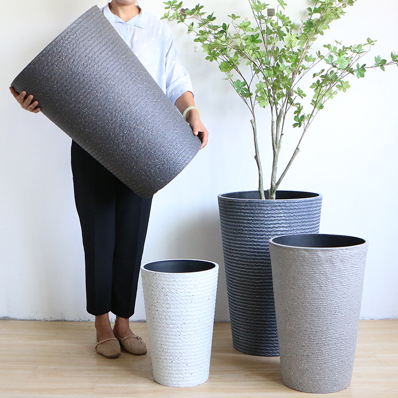 Nordic minimalist resin plastic deepens large flower pots hash-tailed sunflower back taro living room with imitation stone new