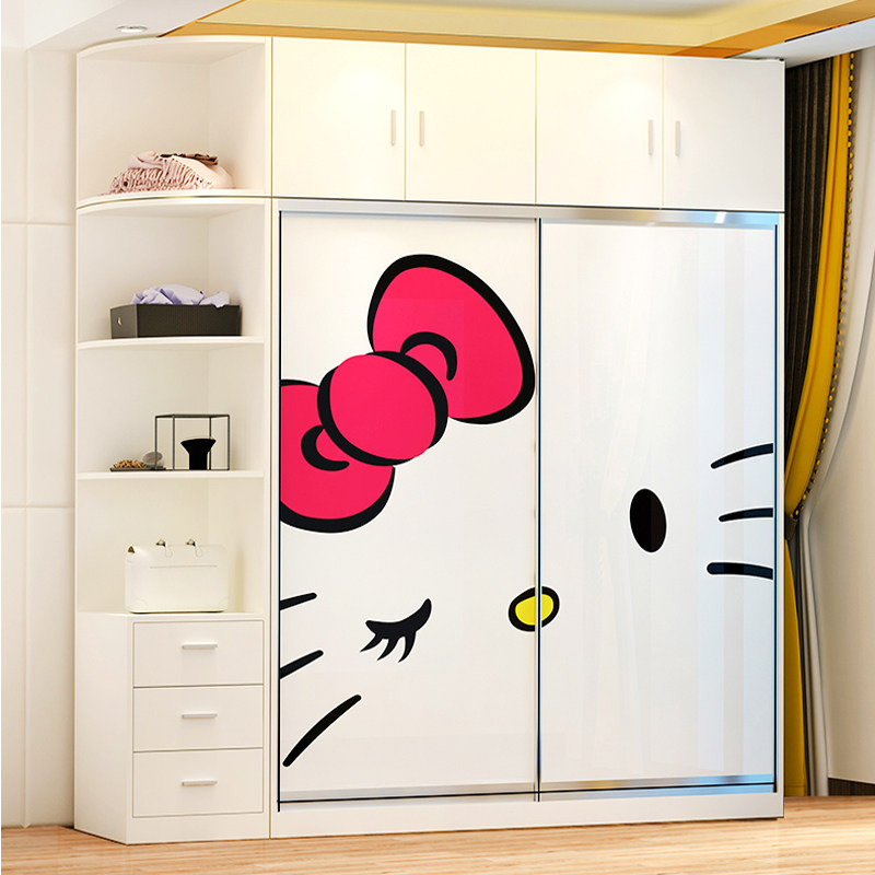 Sliding door wardrobe modern simple solid wood ecological board paint household bedroom girls and children's room wardrobe package installation