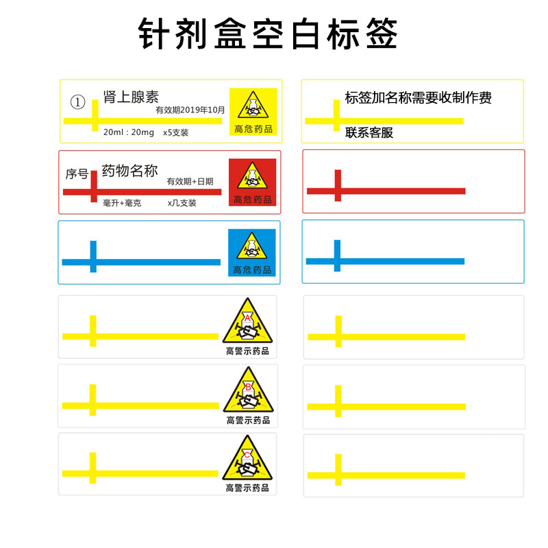 针剂盒标签遮光粉剂盒避光抢救车药品盒定制制作名称款式一 标识