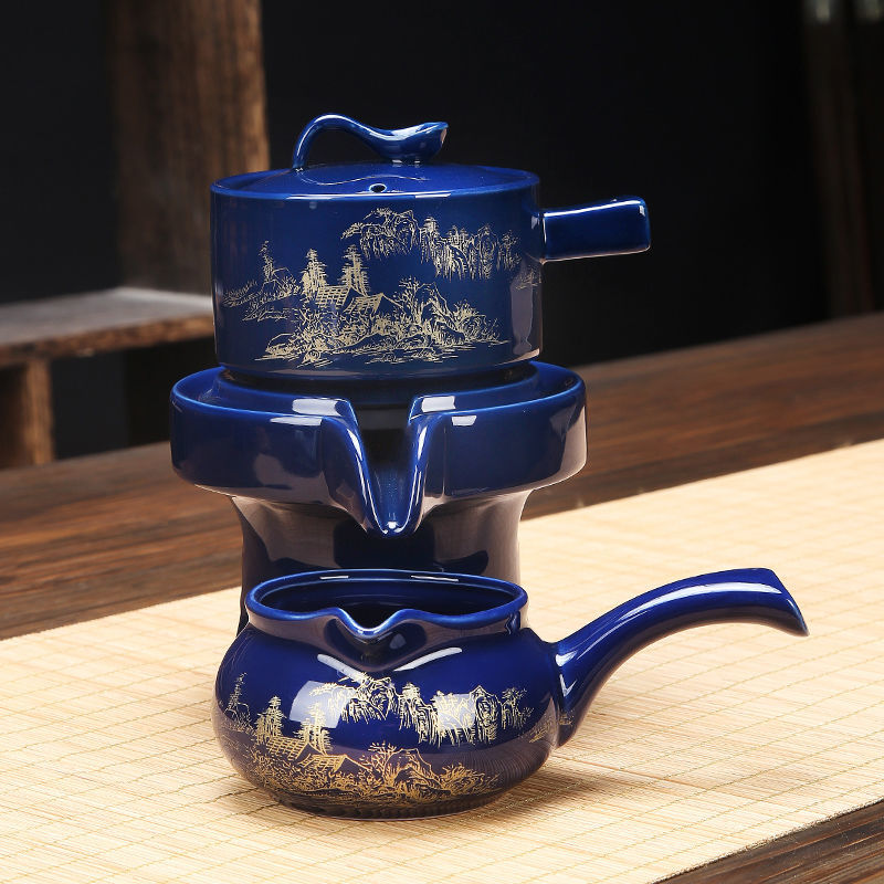 Sloth Kung Fu Tea With Rotating Water Outlet Semiautomatic Suit of Flushing Tea Ware Anti-Burn Home Stone Grinding Machine Seat Teapot Sea