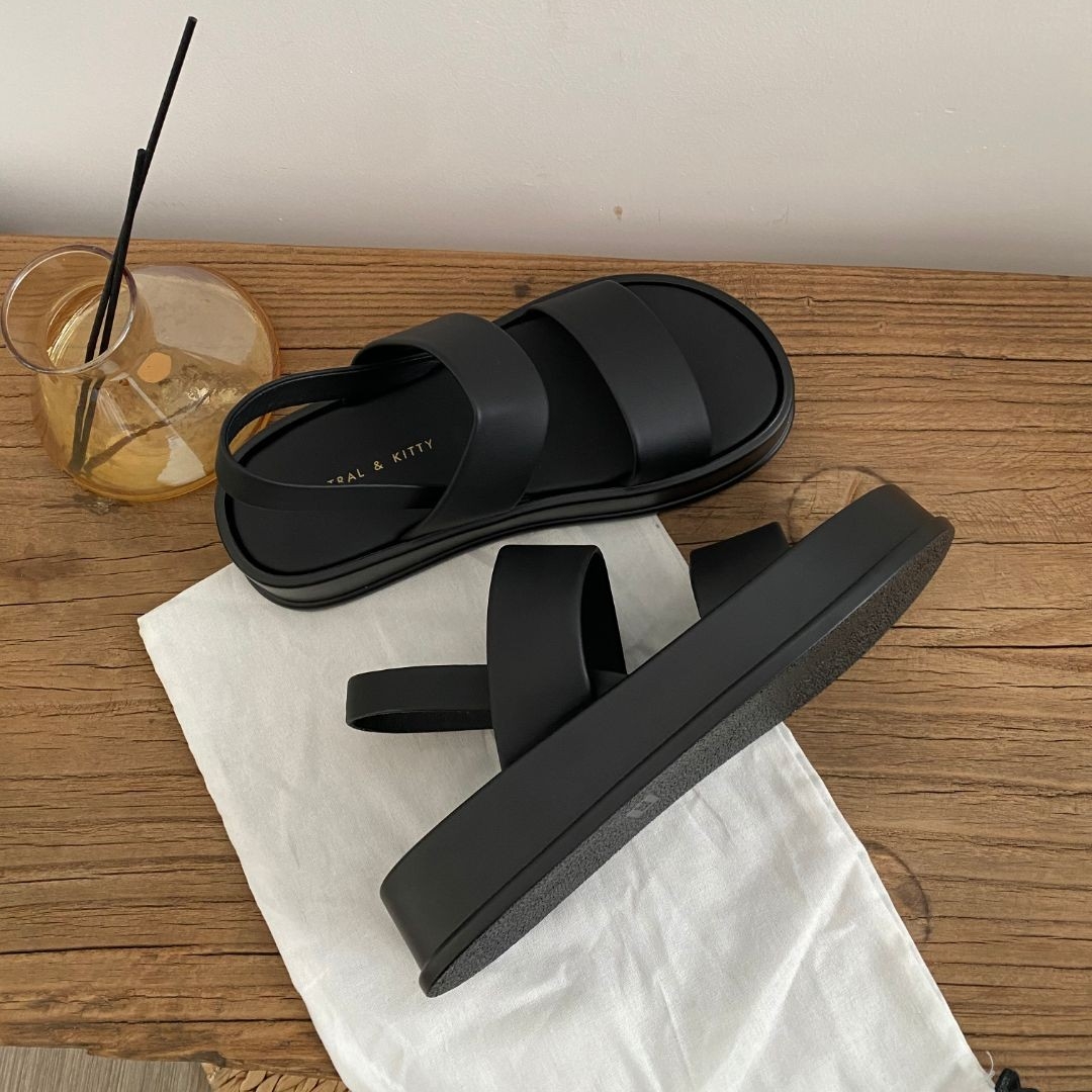 厚底黑色运动风凉鞋半拖