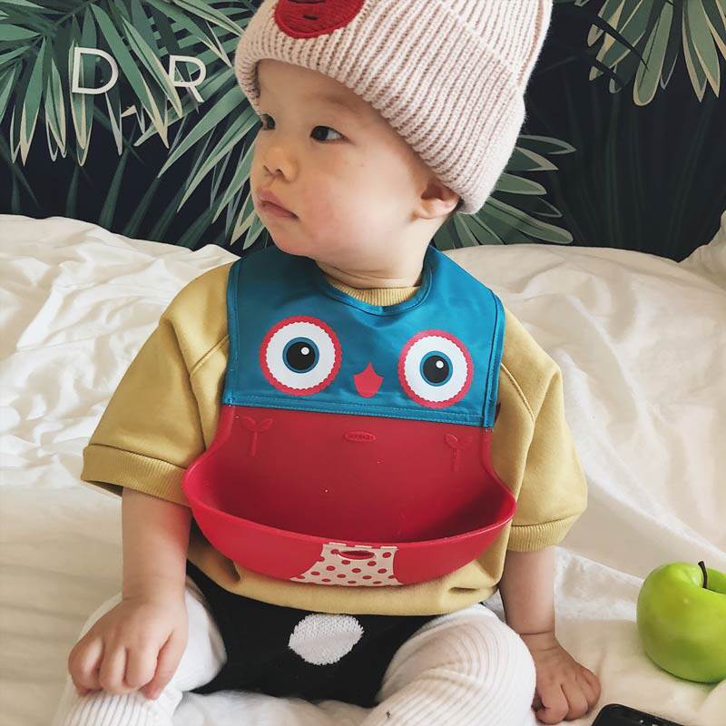 Baby eat bib Baby child child feed large no-wash anti-saliva three-dimensional super soft silicone rice bib bib