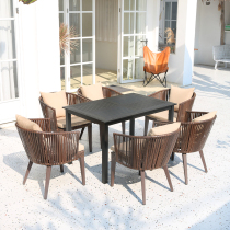 Outdoor Table Chairs Balcony Milk Tea Shop Minimalist Plastic Wood Table Outdoor Patio Open Air Cafe Casual Round Table Rectangular Table